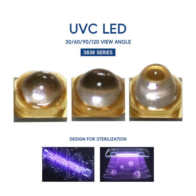 1W 225nm UVC التقاط 233.8nm Led الطاقة البصرية 2-3mW 6-8V 150mA SMD 3.8mm UV-C LEDs Diode 60° Dome Lens