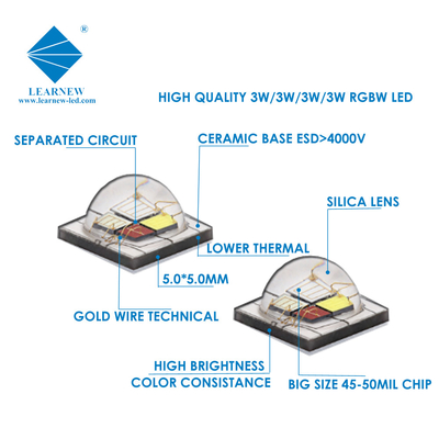 12W SMD5050 رقائق RGBW 350mA 620-630nm 520-530nm 460-470nm 3000K لمصابيح المسرح