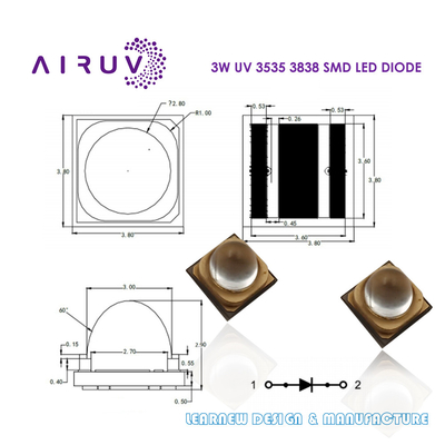 رقائق UVA UVB UVC UV LED 365nm 385nm 395nm 3535 3838 6868 2828 1616 UV LED