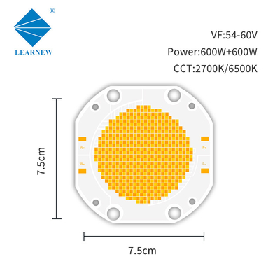 رقاقة كوب LED قابلة للتخفيف لون مزدوج 7575 600w + 600w طاقة عالية 54v 60v Cri عالية> 95