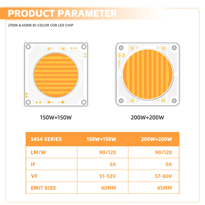 ملونين 2700-6500K CRI عالية Ra>95 LED COB CHIP طاقة عالية 150W + 150W 200W + 200W للضوء التصويري ضوء الفيديو