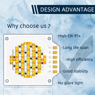 3538 250W رقائق LED COB ذات خمسة ألوان مع 620nm/460nm/520nm/2700K/6500K CCT و 24-26V