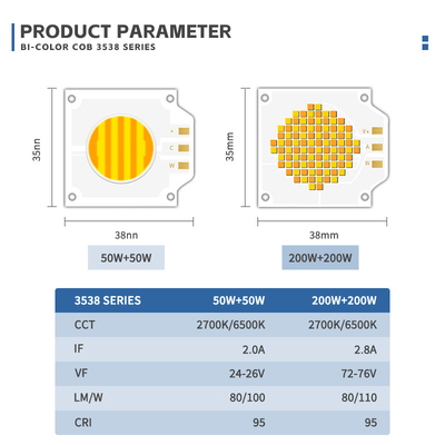 2700k 6500k CCT LED القابلة للتعديل COB 500W 200W طاقة عالية Ra95 Ra97 COB LED Chip لمصباح التصوير الفوتوغرافي