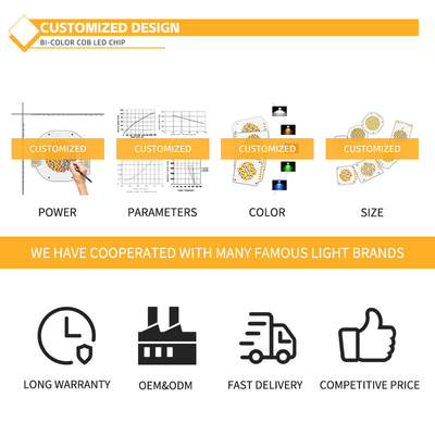 شريحة COB LED 2800k / 6500k CCT CRI عالية RA95 COB رقائق LED R21mm 40W + 40W 100-110lm/w 1.1A 36-38V لأضواء المسرح