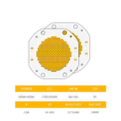 سعر المصنع 75 * 75 60 فولت 600W + 600W ثنائي CCT LED COB ثنائي اللون COB LED رقاقة LED COB عالية الطاقة