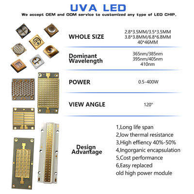 رقاقة UV LED قابلة للتخصيص SMD 3535 3838 8025 220-420nm ضمان 5 سنوات