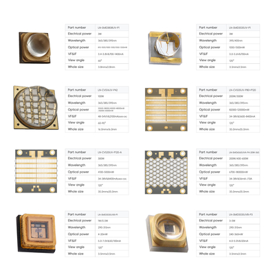 3.5x3.5mm رقاقة UV LED 1W-50W 300-385nm للشفاء الطبي