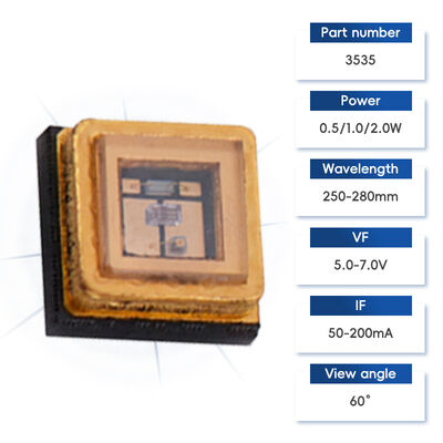 حزمة UV UVC 3535 265 نانومتر SMD عالية الأداء SMD 100 مللي أمبير 150 مللي أمبير UVC LED ديود 1 واط 255 نانومتر 275 نانومتر تنقية المياه والهواء